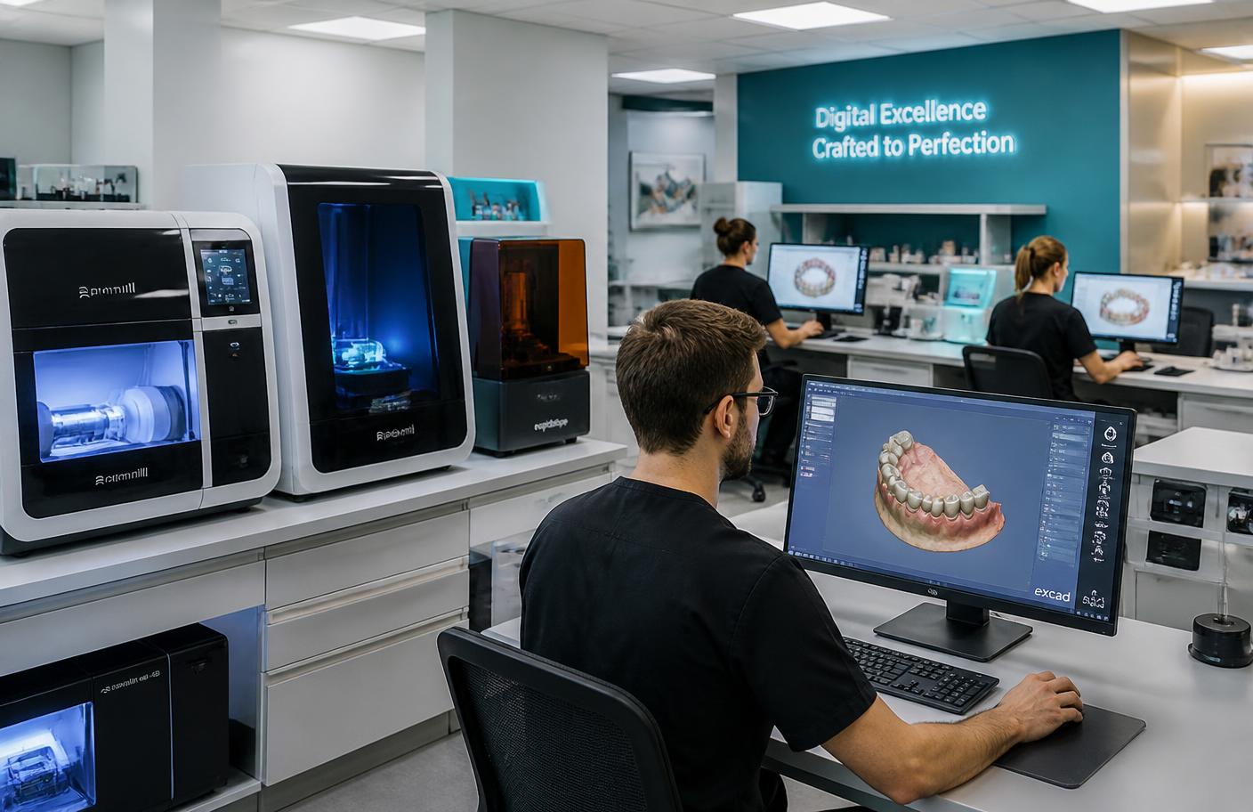 Technicians working in a digital dental laboratory
